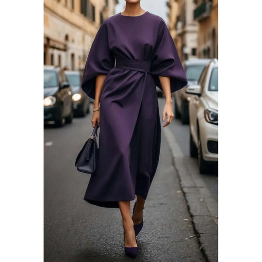 Damen Elegantes Midikleid mit weitem Kimonoärmel und tailliertem Wickelbund Shop Nory