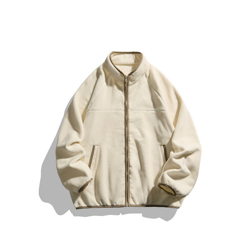 Unisex Fleecejacke mit durchgehendem Reißverschluss im Oversize-Boxy-Schnitt, Stehkragen und Kontrastpaspel Shop Nory