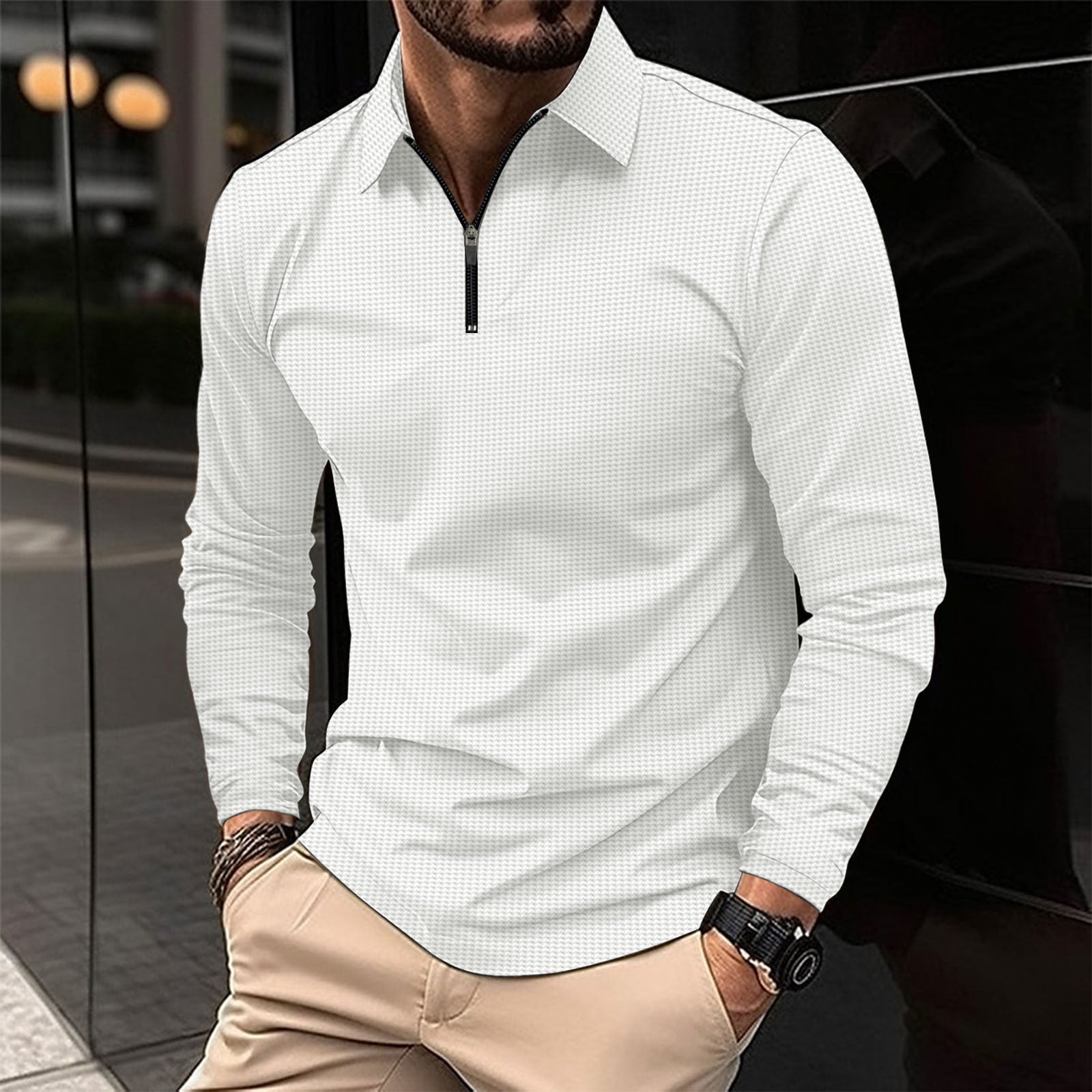 Herren Langarmshirt mit modernem Reißverschluss und strukturiertem Design