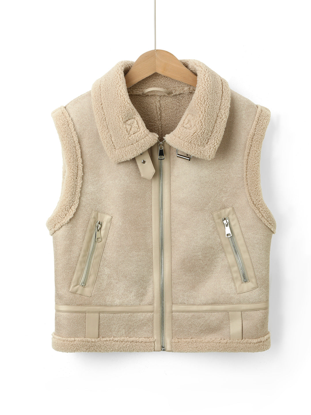 Damen Ärmellose Lammfelloptik Weste mit Teddyfutter und Reißverschlusstaschen Shop Nory