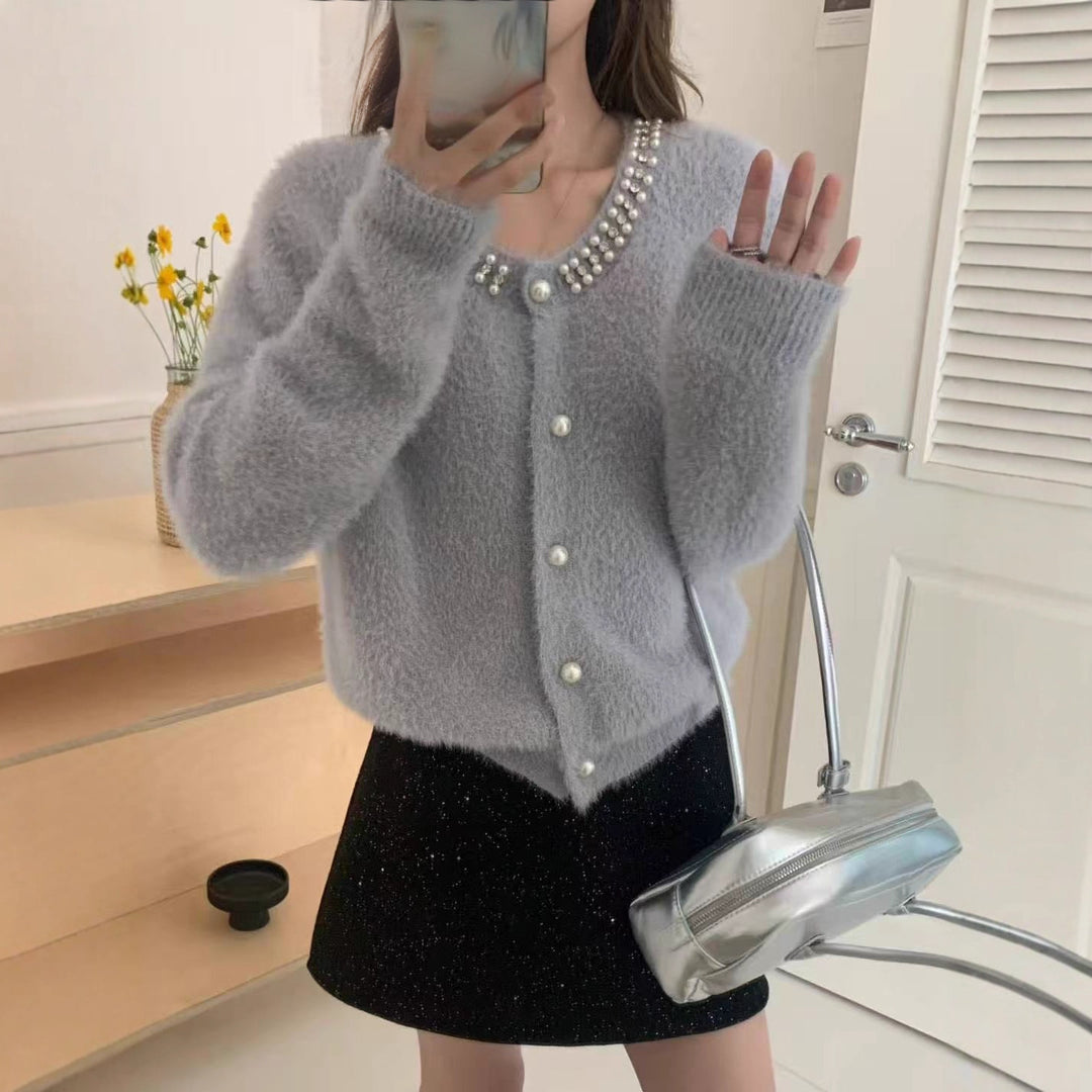 Damen Kuschelige Cardigan mit Perlen-Dekor Shop Nory