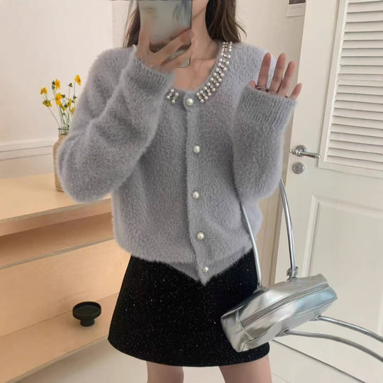 Damen Kuschelige Cardigan mit Perlen-Dekor Shop Nory