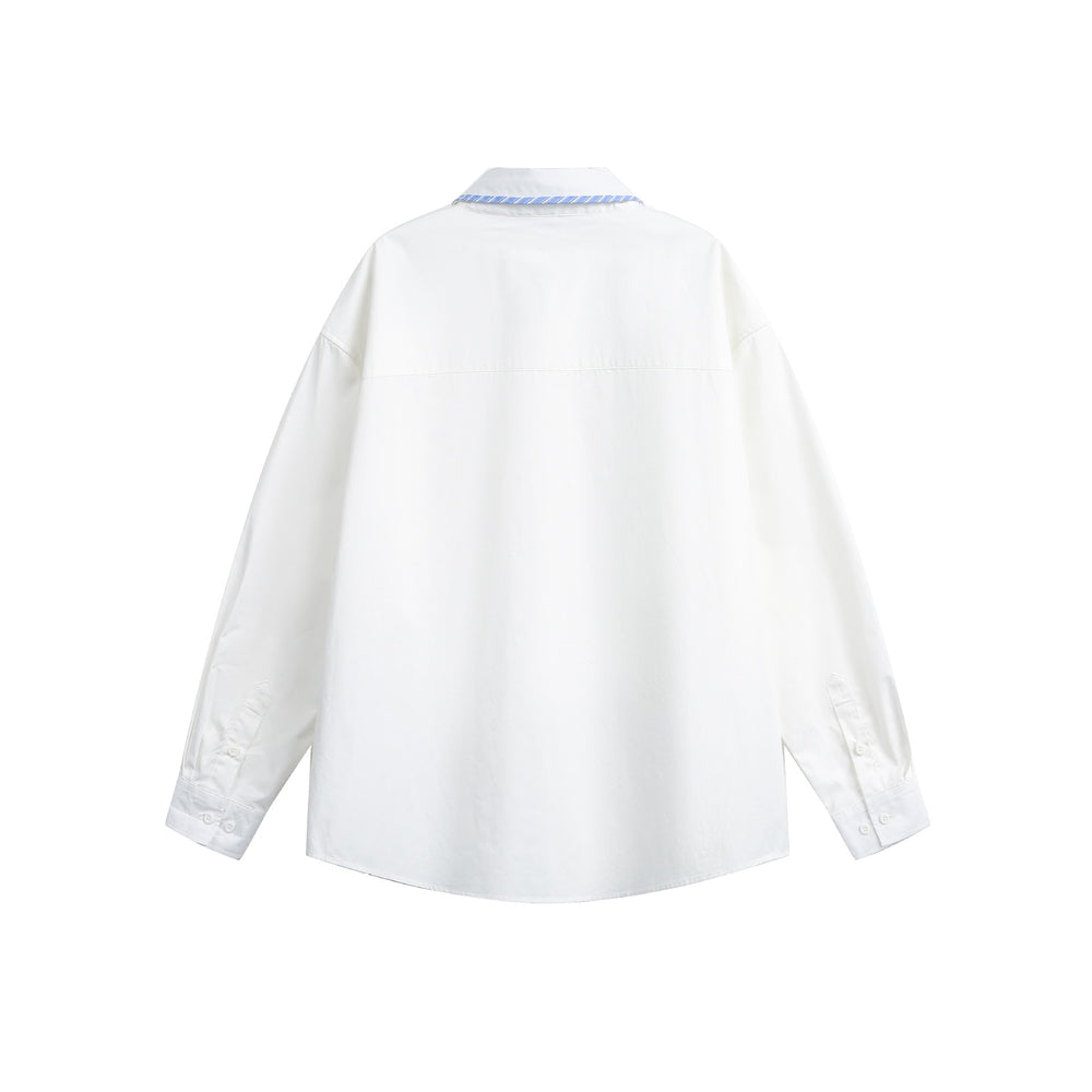 Unisex Oversize-Hemdjacke mit gestreifter Paspelierung am Kragen und durchgehender Knopfleiste Shop Nory
