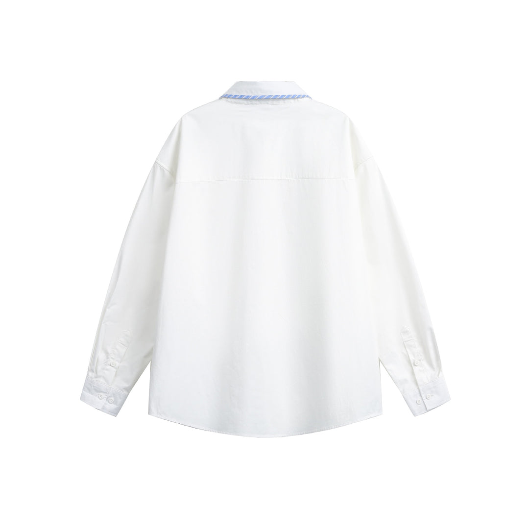 Unisex Oversize-Hemdjacke mit gestreifter Paspelierung am Kragen und durchgehender Knopfleiste Shop Nory