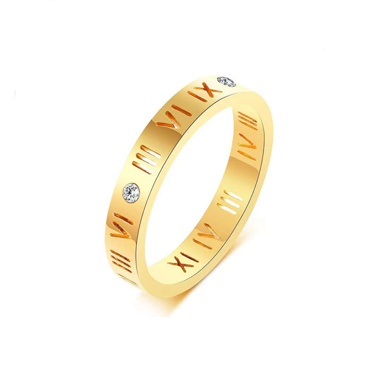 Damen Ring mit einzigartiger römischer Zifferngravur und funkelnden Zirkonia Shop Nory