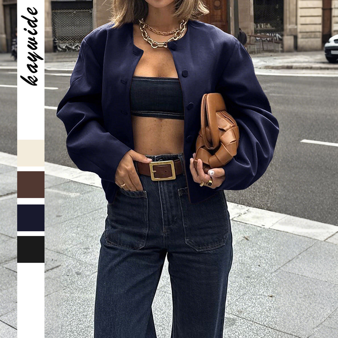 Damen nan oversized Wolljacke mit Druckknopfleiste, kastiger Silhouette und aufgesetzten Taschen Shop Nory