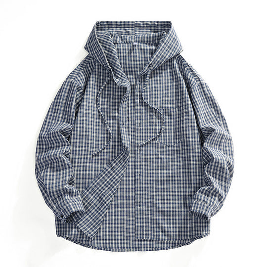 Herren Karierter Overshirt-Hoodie aus Baumwollmix mit Kapuze & Relaxed-Fit Shop Nory