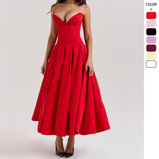 Damen A-Linien Abendkleid mit Korsett-Oberteil und schwingendem Rock