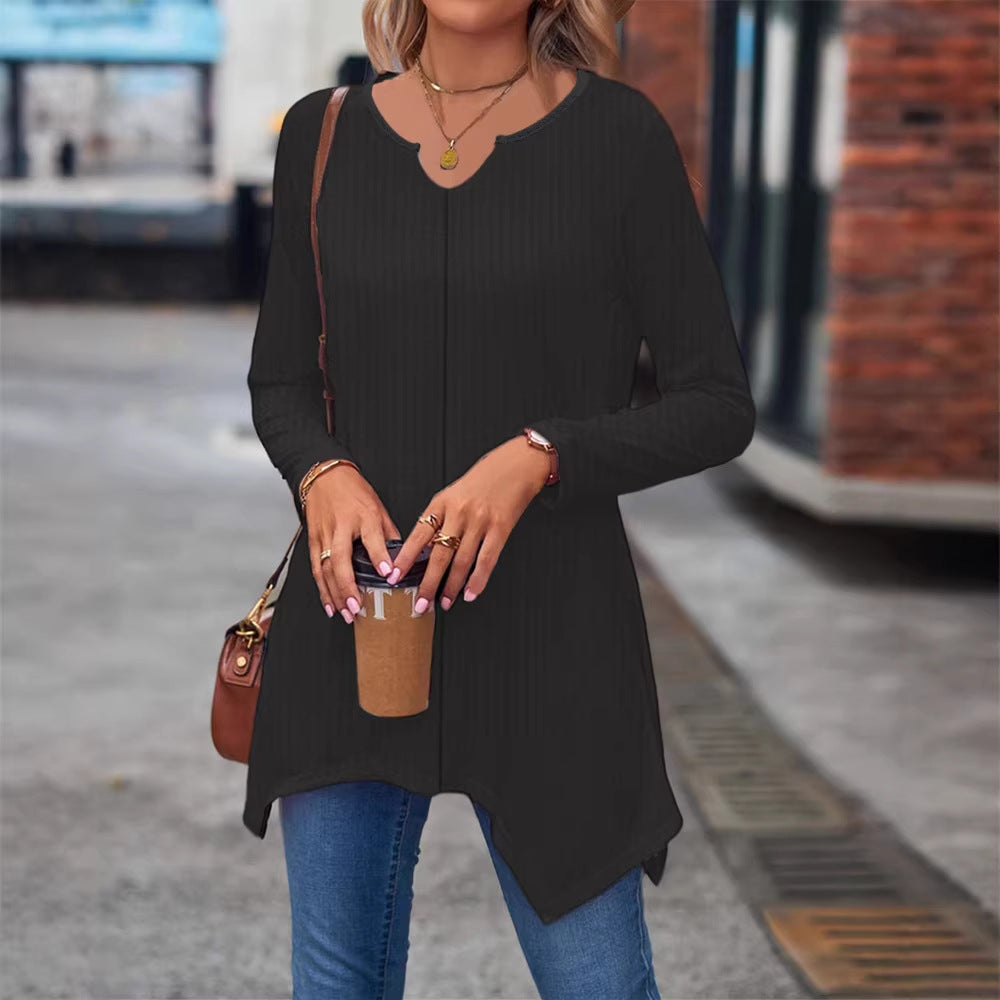 Damen Ripp Longsleeve Tunika mit asymmetrischem Saum Shop Nory
