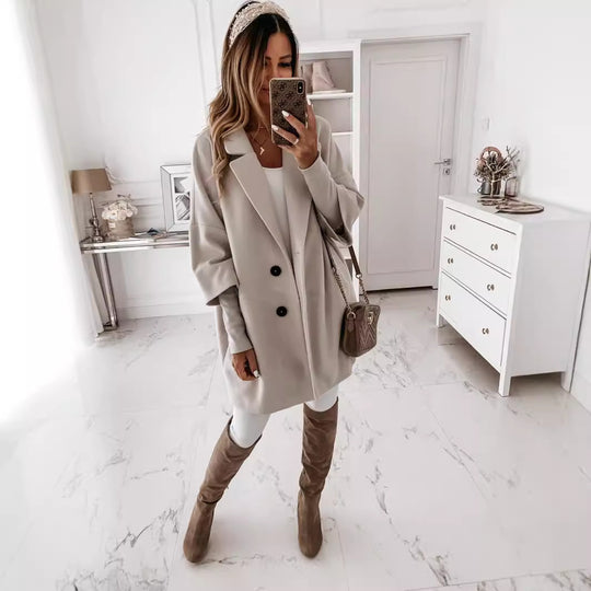 Damen nan kastiger Oversize-Kurzmantel mit fallendem Reverskragen und verdeckten Seitentaschen Shop Nory