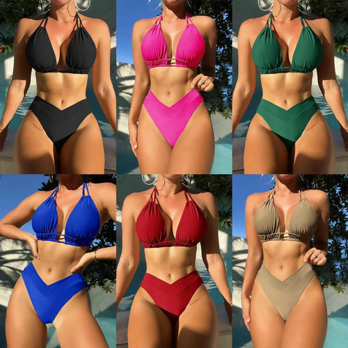 Damen Triangel-Bikini mit V-Ausschnitt und modischem High-Waist-Höschen Shopnory