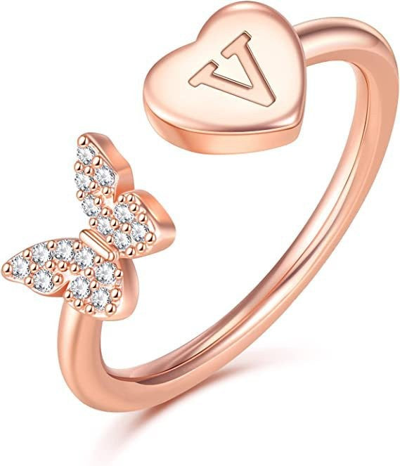 Damen eleganter Ring mit Schmetterling und Herz Shop Nory