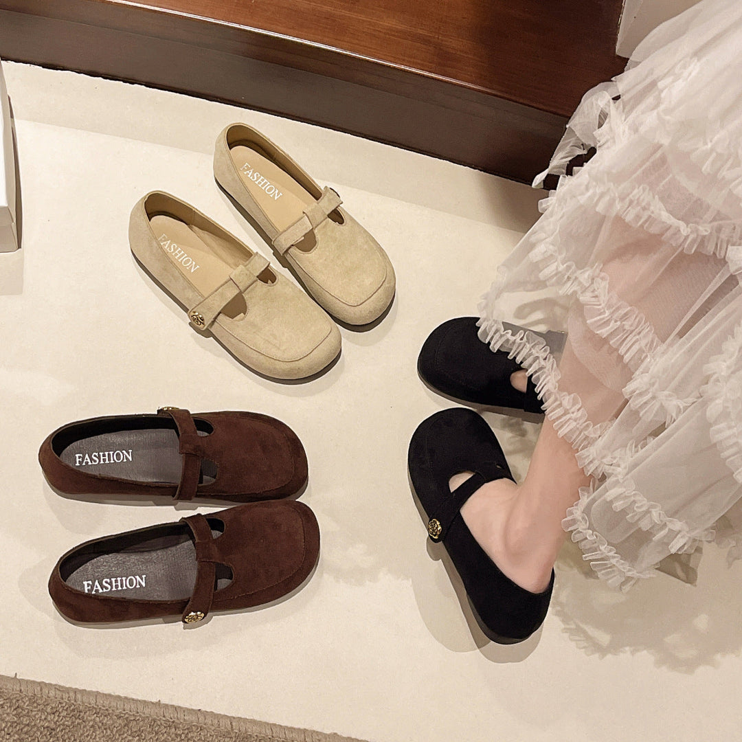 Damen Ballerinas mit eleganter Schnalle und weichem Veloursleder