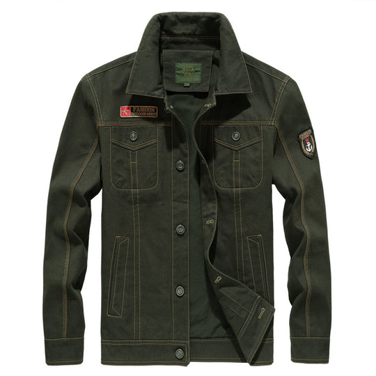 Herren Robuste Canvas-Fieldjacke im Military-Worker-Stil mit Brustpattentaschen und Zier-Patches Shop Nory