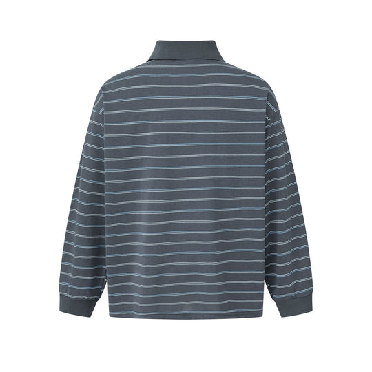 Herren Langarm-Poloshirt im Oversize‑Schnitt mit feinen Streifen und Rippkragen Shop Nory