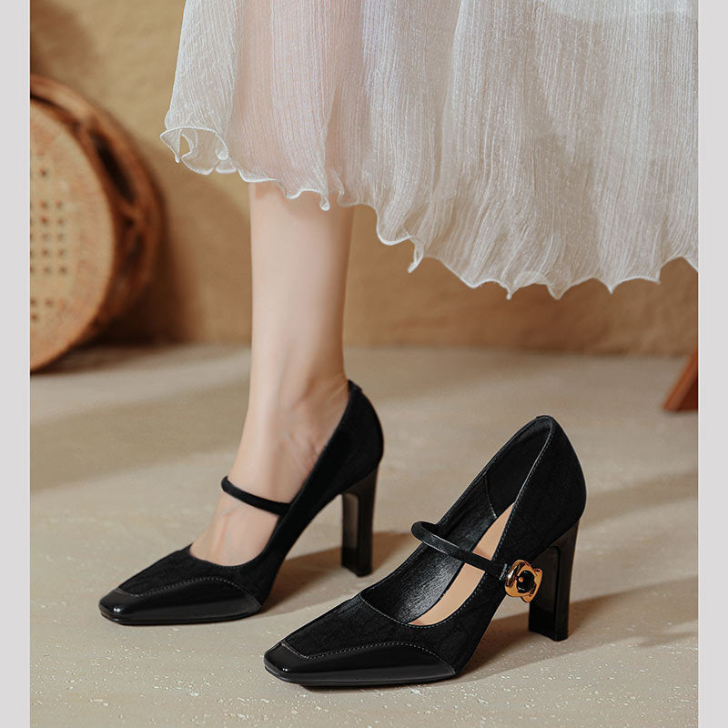 Damen elegante Mary Jane Pumps mit robustem Blockabsatz