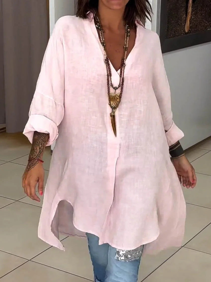 Damen Leinen Tunika mit asymmetrischem Schnitt und eleganten Details