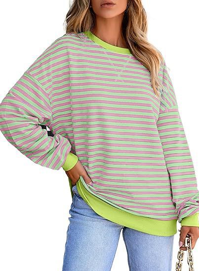 Damen lässiger gestreifter Sweatshirt mit Oversize-Schnitt und bequemen Details
