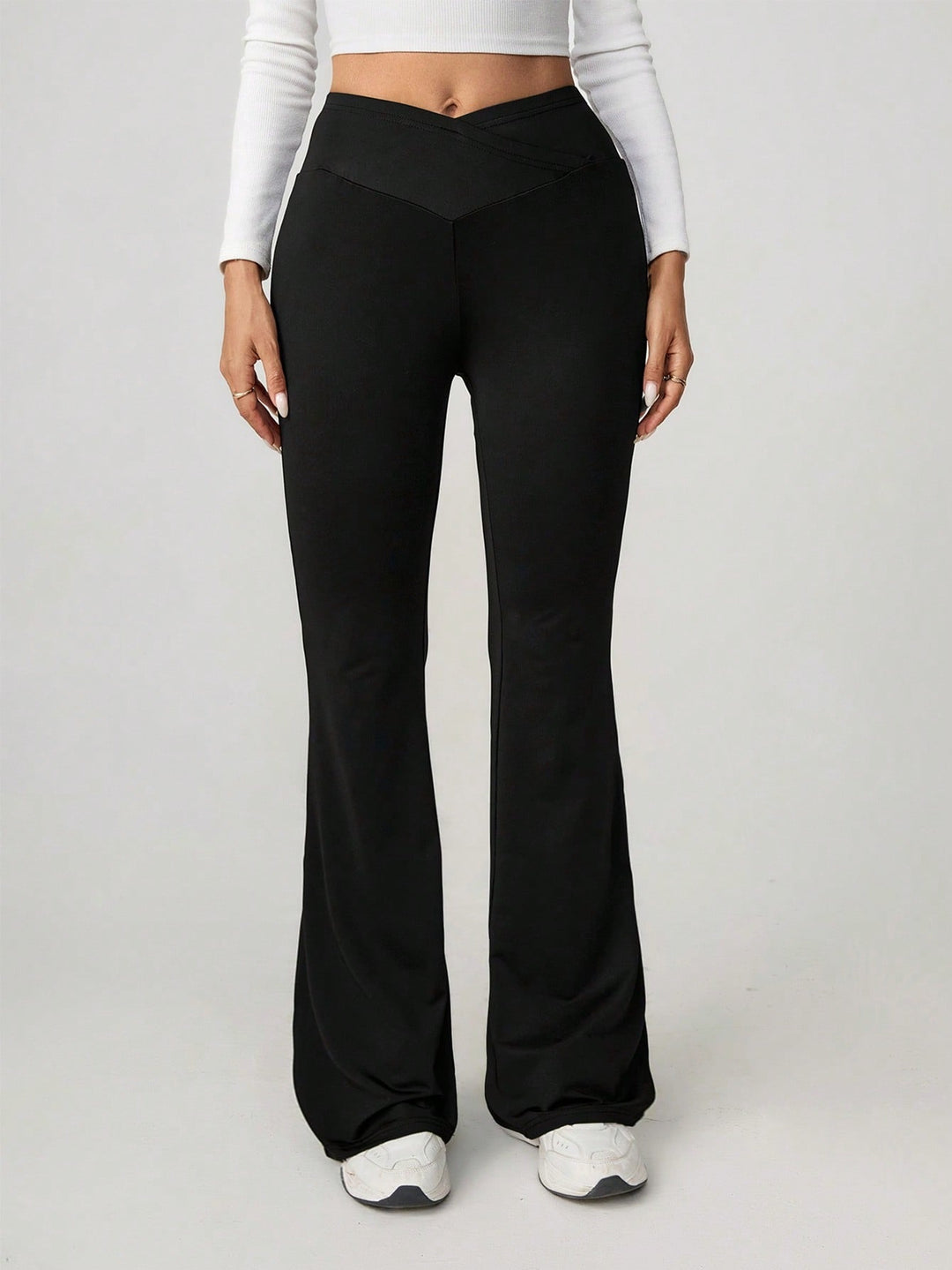 Damen High-Waist Sporthose mit weitem Bein und elastischem Bund