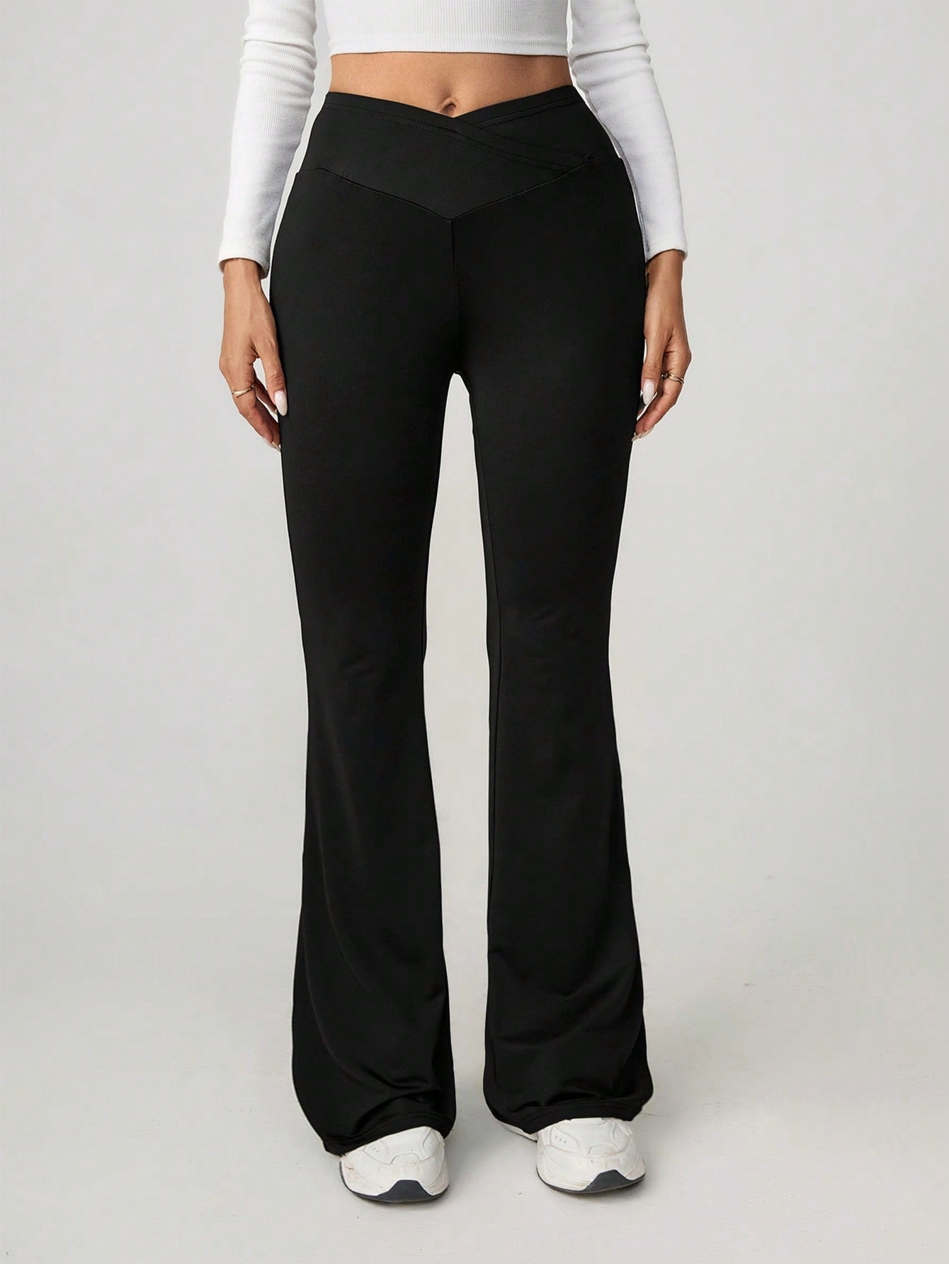 Damen High-Waist Sporthose mit weitem Bein und elastischem Bund
