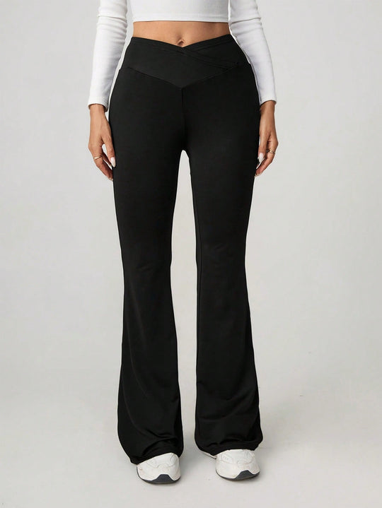 Damen High-Waist Sporthose mit weitem Bein und elastischem Bund
