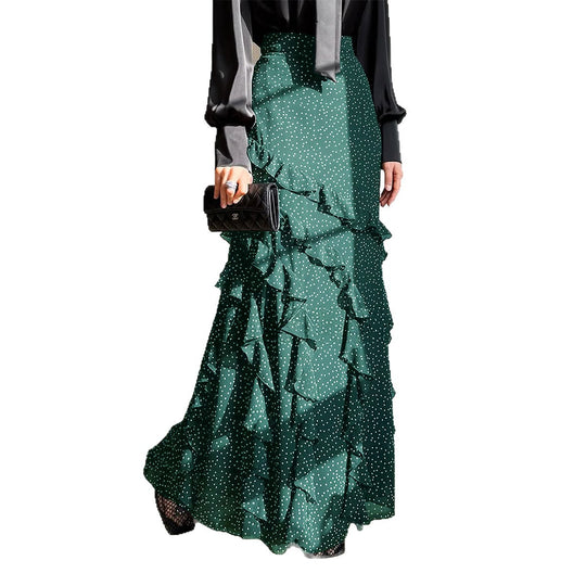 Damen nan Maxirock mit hohem Taillenbund, asymmetrischen Volants und fließender Chiffon‑Optik Shop Nory