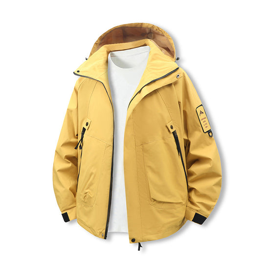 Herren Leichte wasserdichte Outdoorjacke mit Kapuze, Mehrfach-Taschen und verstellbarem Saum Shop Nory