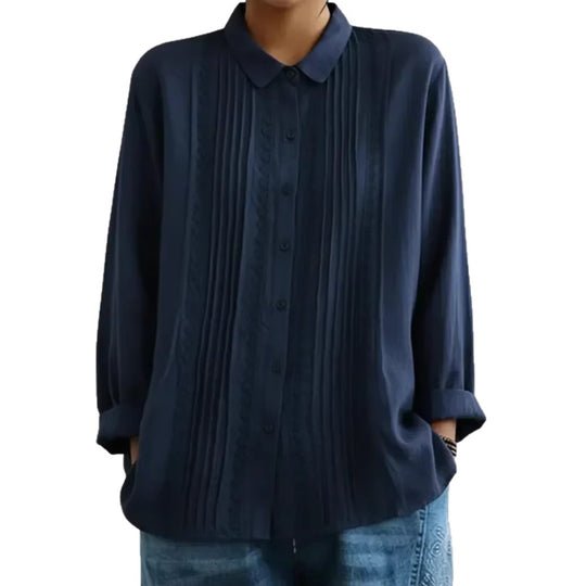 Damen Elegante Bluse mit feinen Falten und Spitzenbesatz