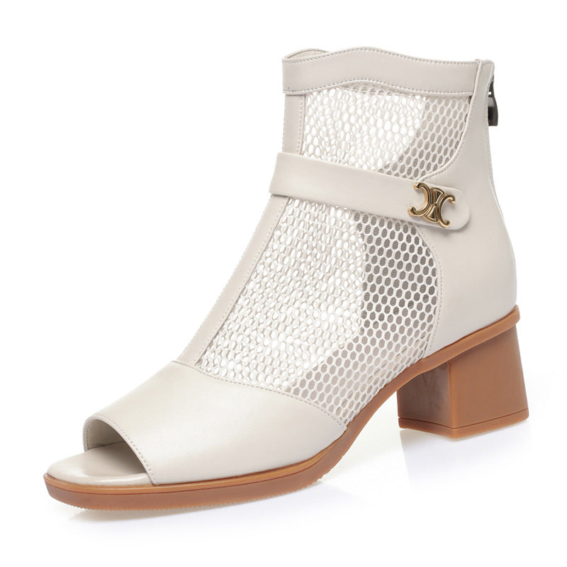 Damen Modische Ankle Boots mit luftiger Netzstruktur und eleganter Schnalle