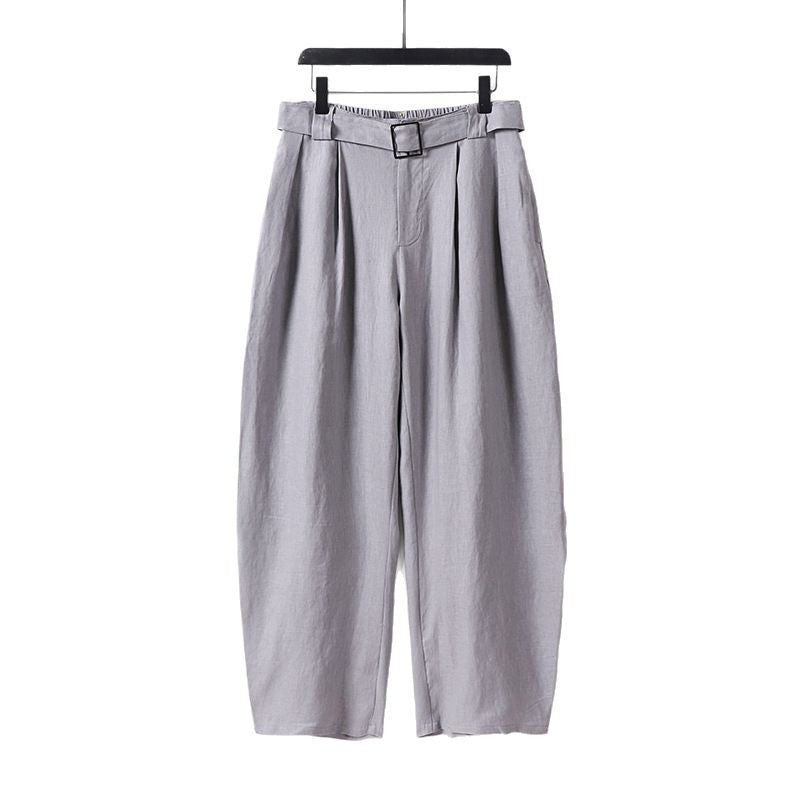 Damen Hochgeschnittene weite Leinenmix-Hose mit Bundfalten und Stoffgürtel Shop Nory