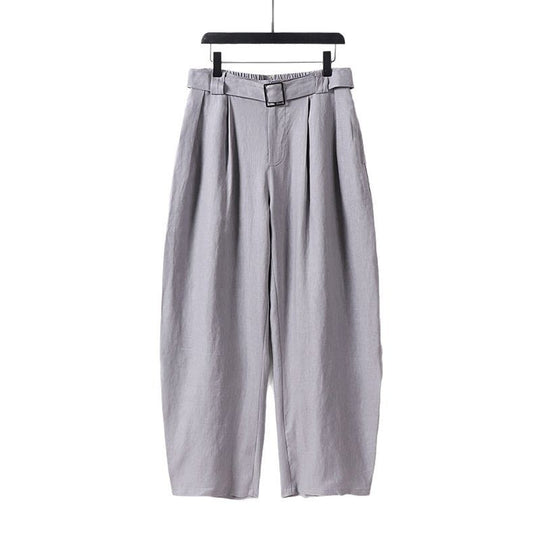 Damen Hochgeschnittene weite Leinenmix-Hose mit Bundfalten und Stoffgürtel Shop Nory