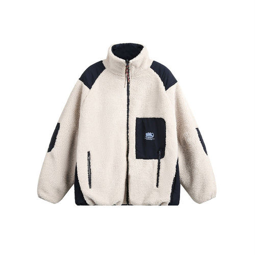 Unisex Oversize Teddy‑Fleecejacke mit Kontrast-Nylonbesätzen und Stehkragen Shop Nory
