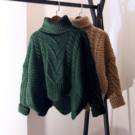 Damen Strukturiertes Cropped Zopfmuster-Chunky-Pullover mit hohem Rollkragen Shop Nory