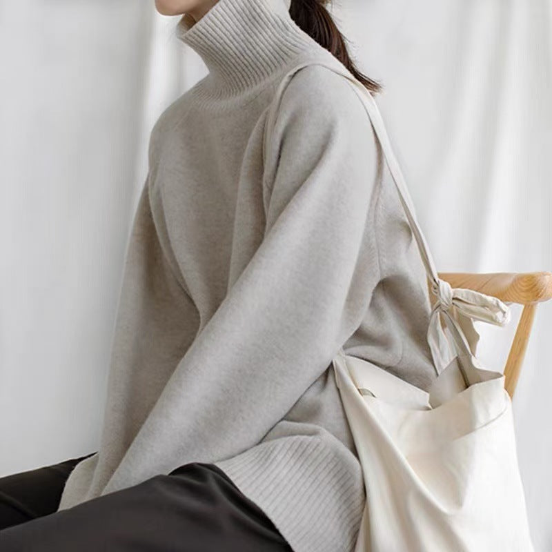 Damen Oversize Feinstrickpullover mit hohem Rollkragen und Seitenschlitzen Shop Nory