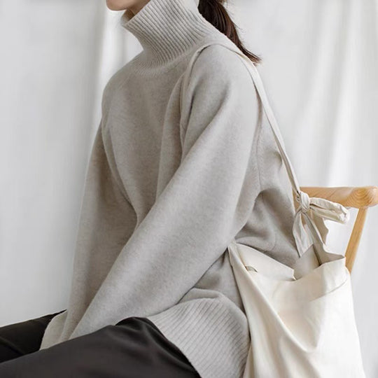 Damen Oversize Feinstrickpullover mit hohem Rollkragen und Seitenschlitzen Shop Nory