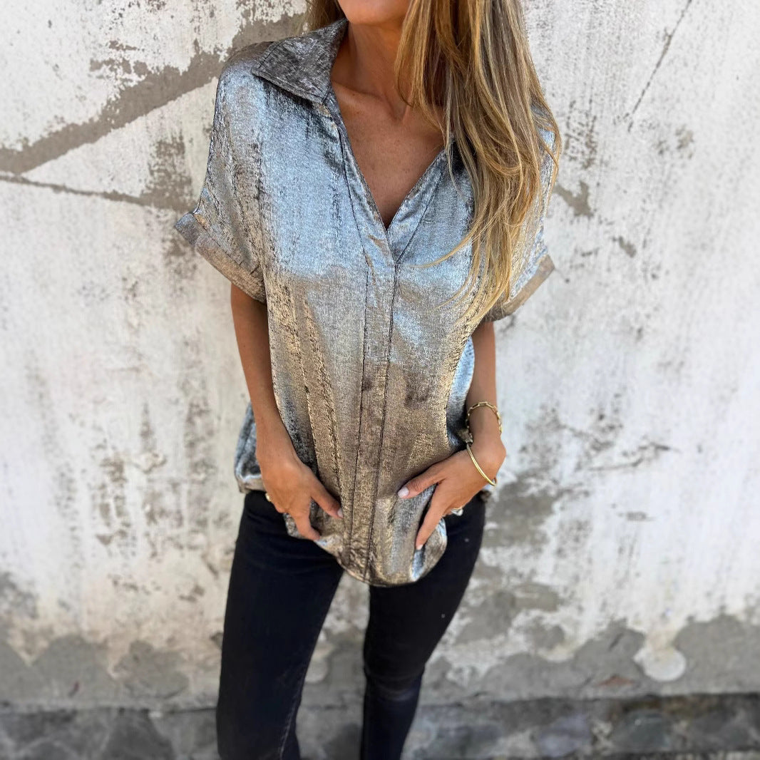 Damen Elegante Satinbluse mit glänzendem Finish und lässigem Schnitt