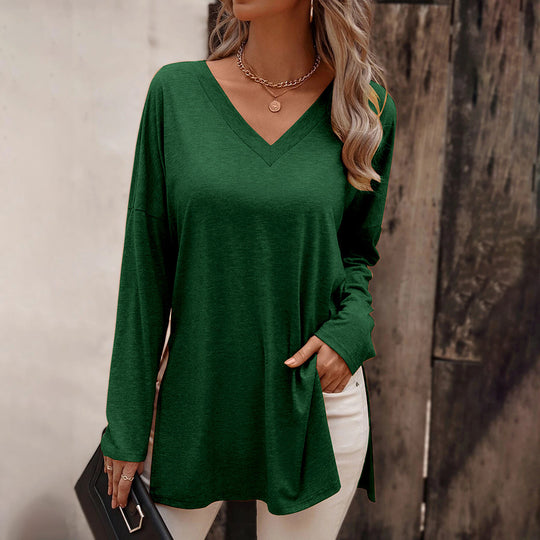 Damen lässige V-Neck Longsleeve-Tunika mit Seitenschlitzen und relaxed Fit Shop Nory