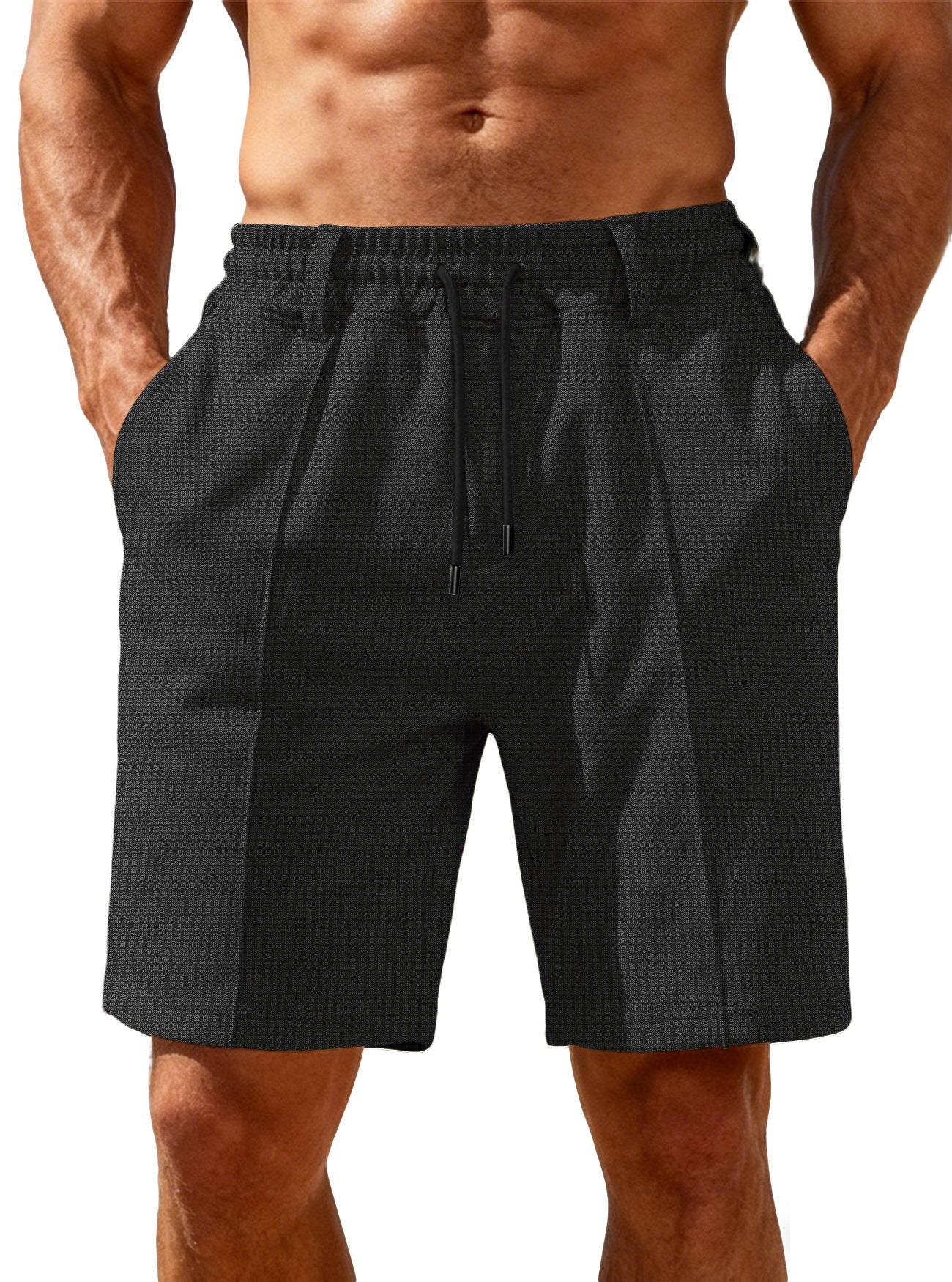 Herren nan Chino-inspirierte Relax-Shorts mit Bundfalten elastischem Tunnelzug und Eingrifftaschen Shopnory