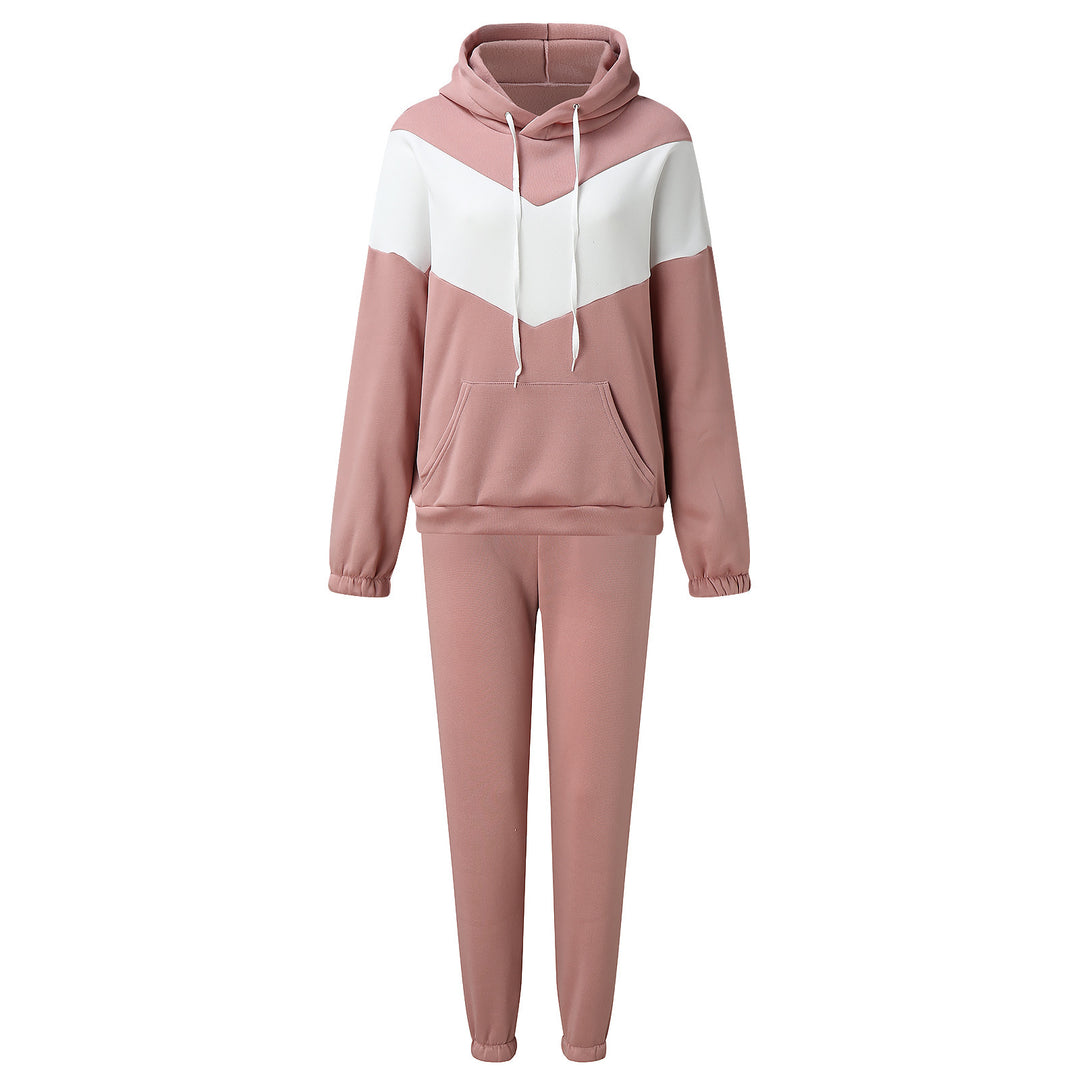 Damen zweiteiliges Loungewear-Set mit Chevron-Kapuzenpullover und taillierter Tapered-Jogginghose Shop Nory