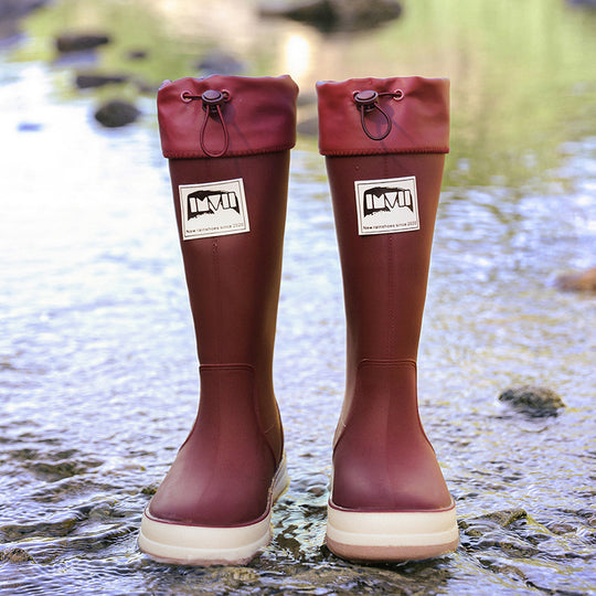 Damen kniehohe wasserdichte Gummistiefel mit verstellbarem Kordelabschluss Shop Nory