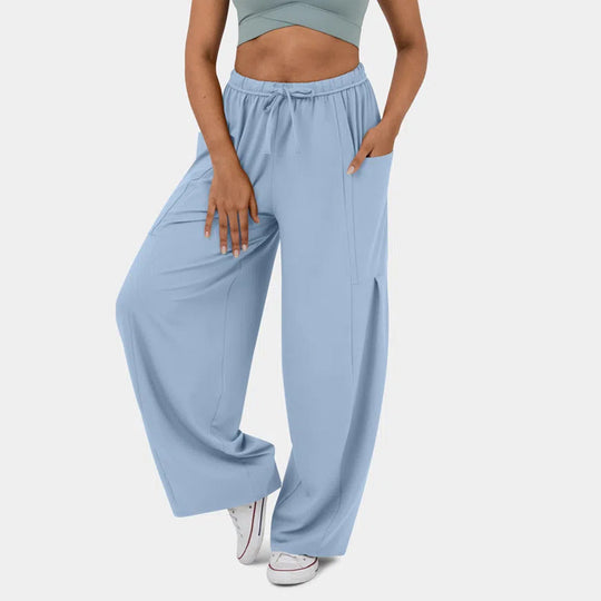 Damen Weite Relax‑Hose mit hohem Elastikbund, Tunnelzug und großen Cargo-Taschen Shop Nory