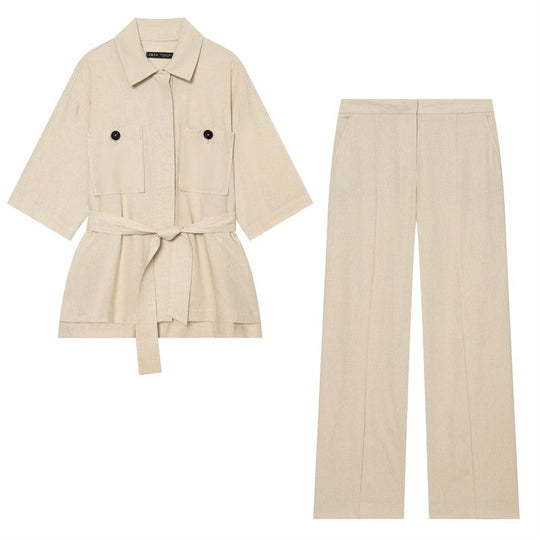 Damen Leichte Leinenhose mit weitem Bein und Bügelfalte Shop Nory
