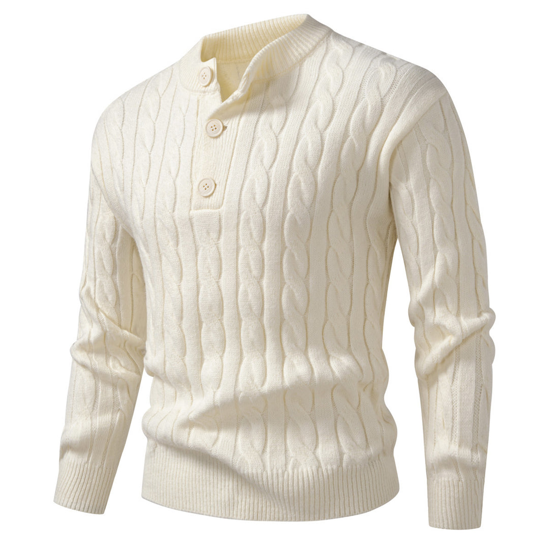 Herren Zopfmuster-Pullover mit kurzer Knopfleiste und Stehkragen Shop Nory