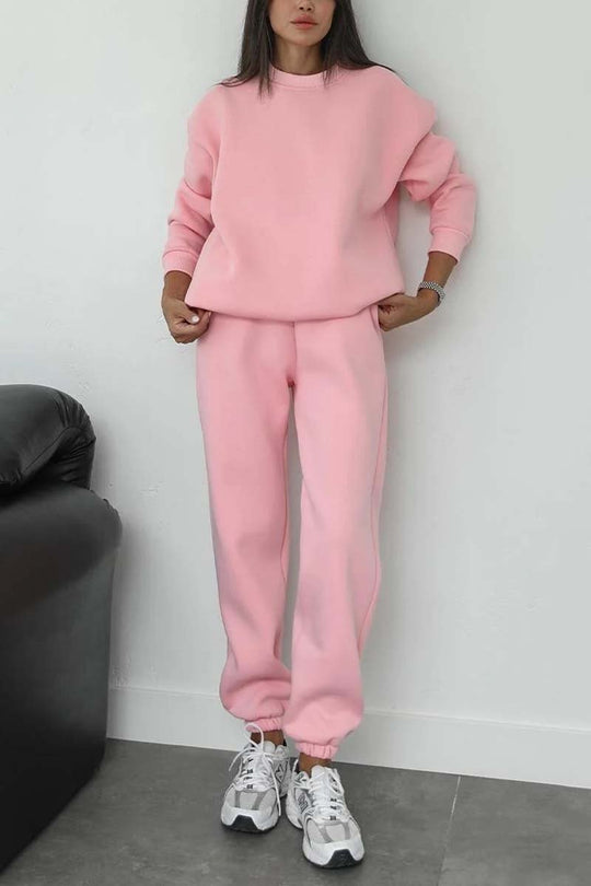 Damen nan minimalistisches Cozy-Set aus schwerer French‑Terry mit weitem Rundhals-Pullover und gerader Jogginghose Shop Nory