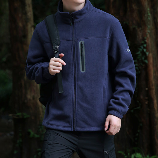Herren Fleece-Outdoorjacke mit durchgehendem Reißverschluss, hohem Kragen und wasserabweisender Reißverschlusstasche Shop Nory