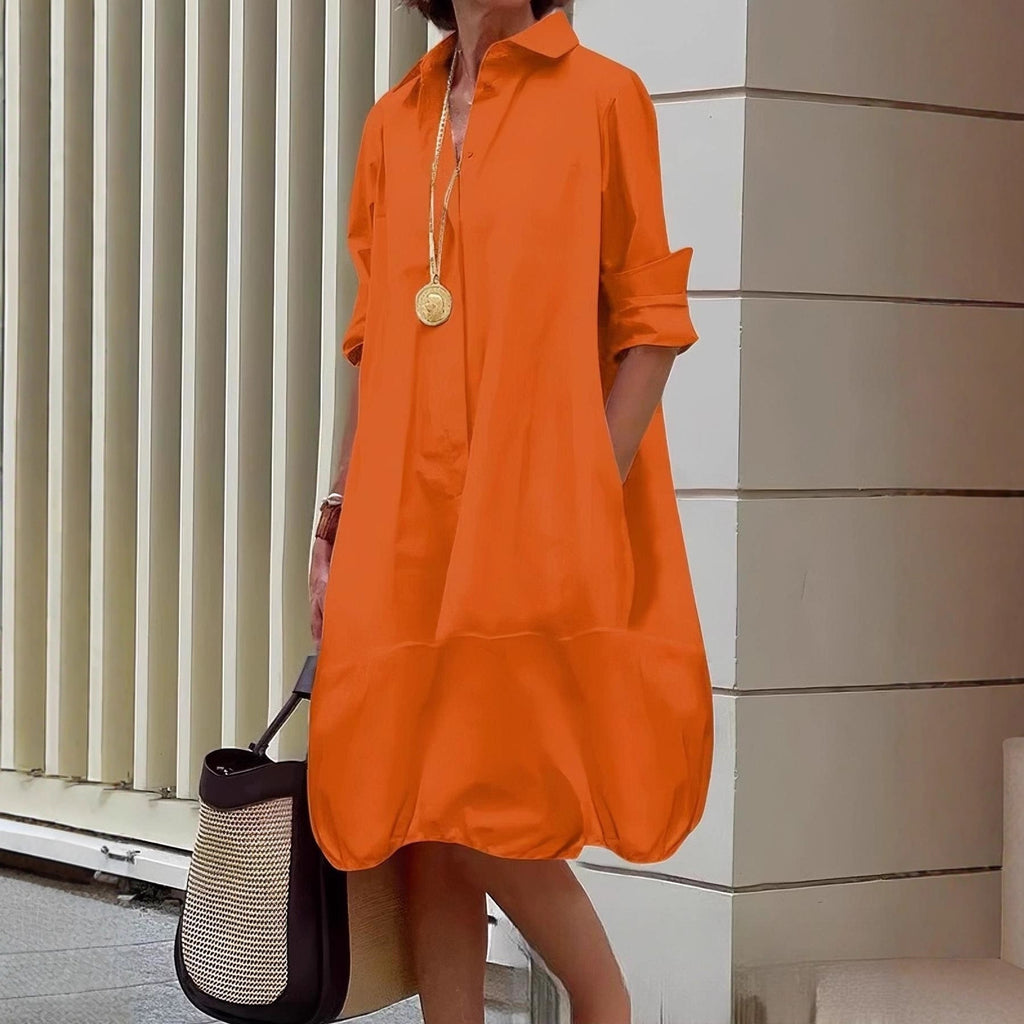 Damen Lässiges Hemdblusenkleid mit weit geschnittenem Saum ShopNory