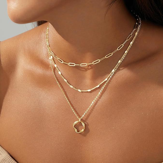 Damen mehrlagige Halskette mit modernem Kreuzanhänger und funkelnden Zirkonia Shop Nory