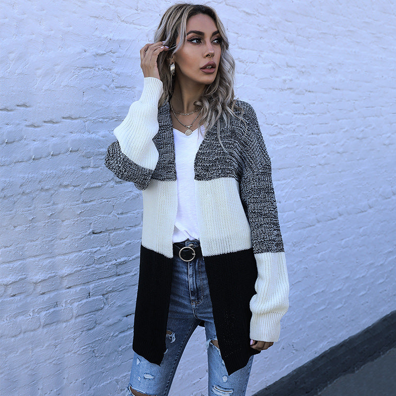 Damen Longline Strickcardigan mit Oversize-Schnitt und Farbblock-Optik Shop Nory