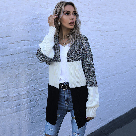Damen Longline Strickcardigan mit Oversize-Schnitt und Farbblock-Optik Shop Nory