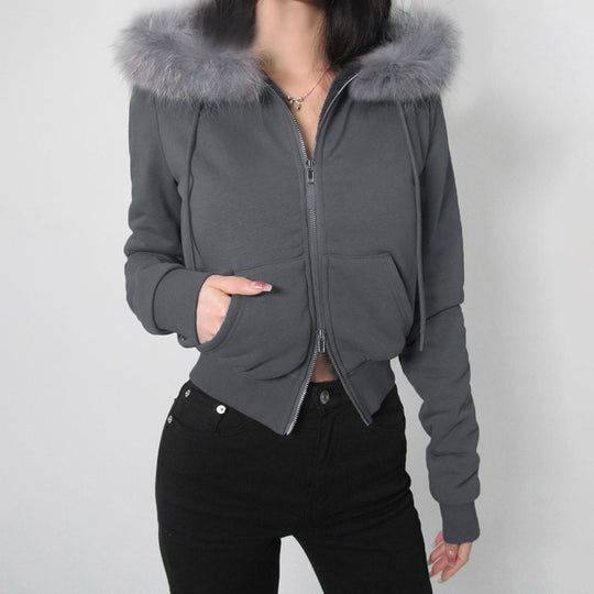Damen nan taillierte Bomberjacke mit breitem Rippenbund, zwei Schrägtaschen und dekorativen Reißverschluss-Details Shop Nory